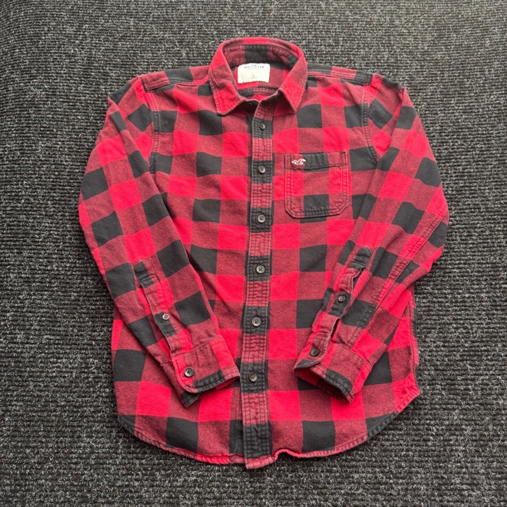 Hollister‎ Mens Small Red Black Buffalo Plaid Flannel Button Down Shirt Small